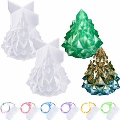 Christmas Tree Resin Molds with Multi-Colored LED Fairy String Lights