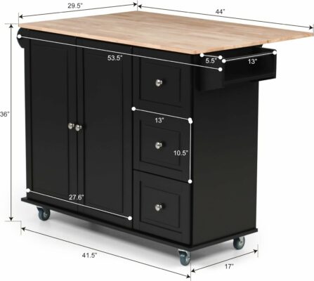 PHI VILLA Rolling Kitchen Island with Drop Leaf dimensions